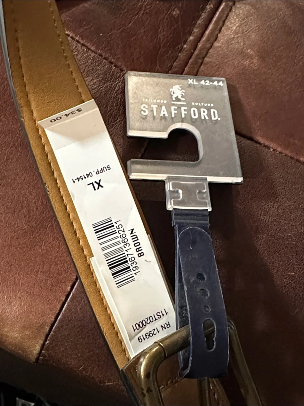 Stafford Brown faux Leather Belt with Brass-Tone Buckle